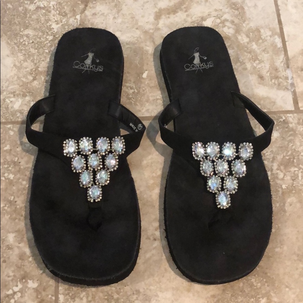 Corky’s 11 jeweled flip flops